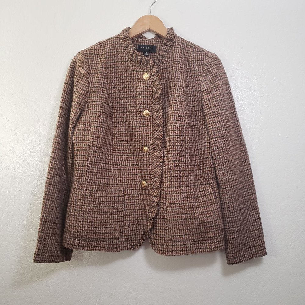 Women's Talbots Sz 8 Brown Red Gold Wool Blazer